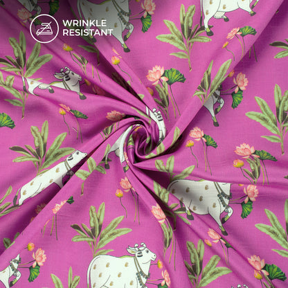 Kamdhenu Lotus Pichwai Digital Print Viscose Chanderi Fabric