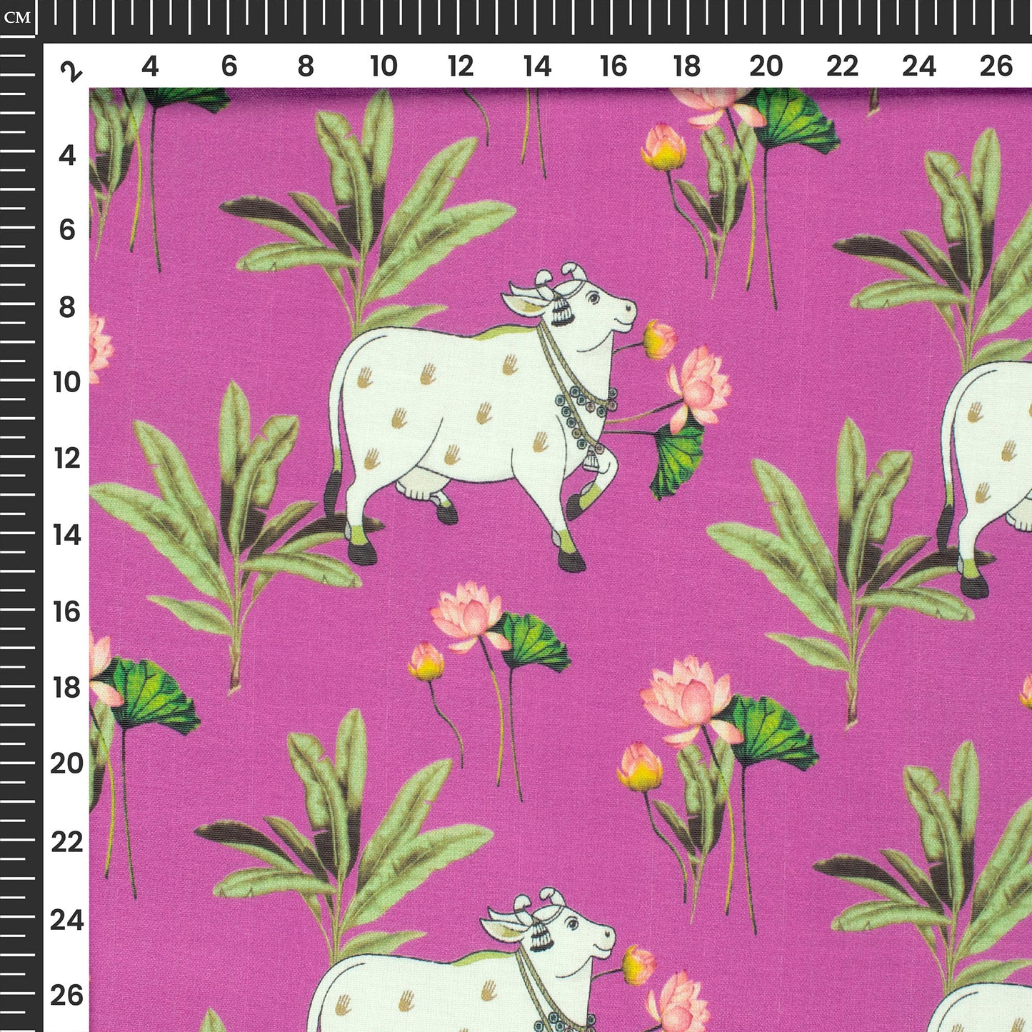 Kamdhenu Lotus Pichwai Digital Print Viscose Chanderi Fabric