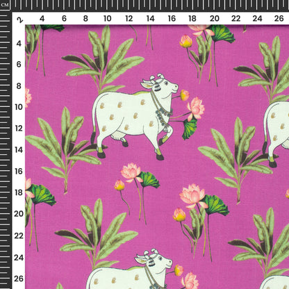 Kamdhenu Lotus Pichwai Digital Print Viscose Chanderi Fabric