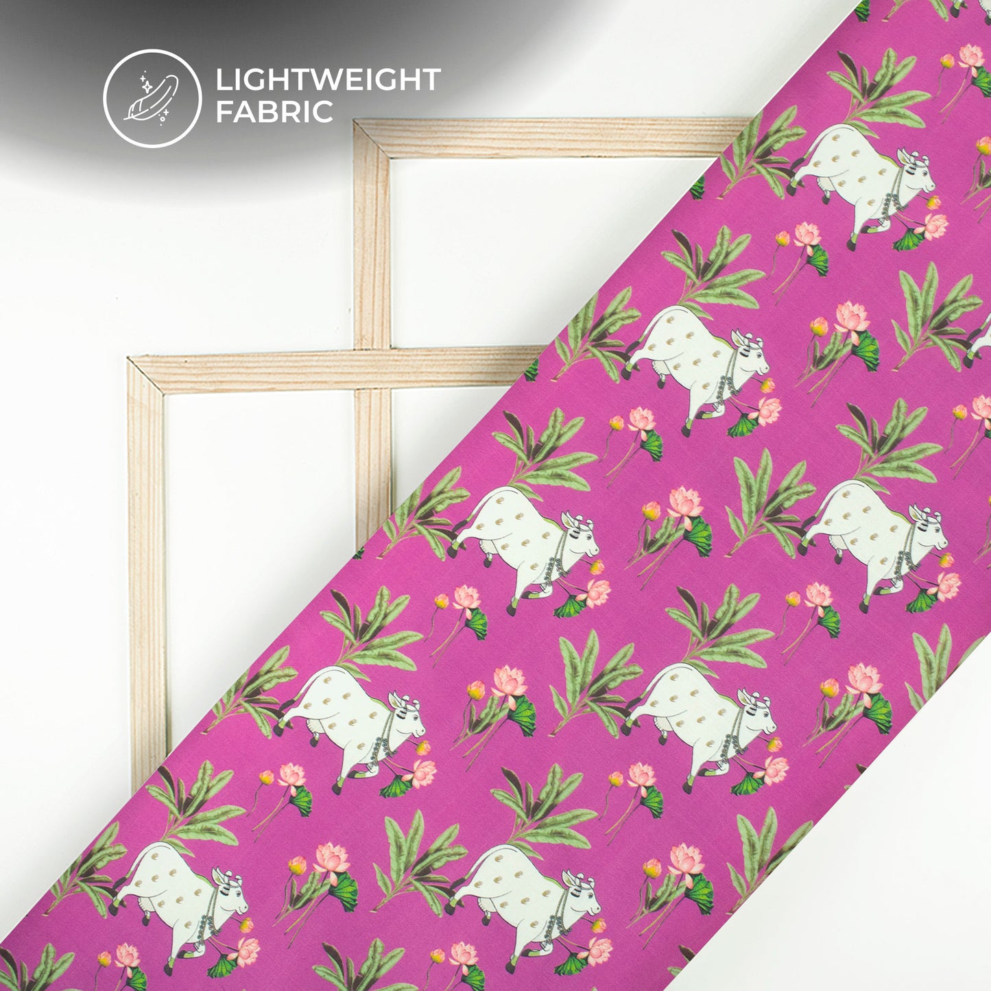 Kamdhenu Lotus Pichwai Digital Print Viscose Chanderi Fabric