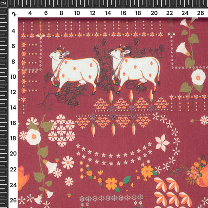 Traditional Indian Art Digital Print Viscose Chanderi Fabric