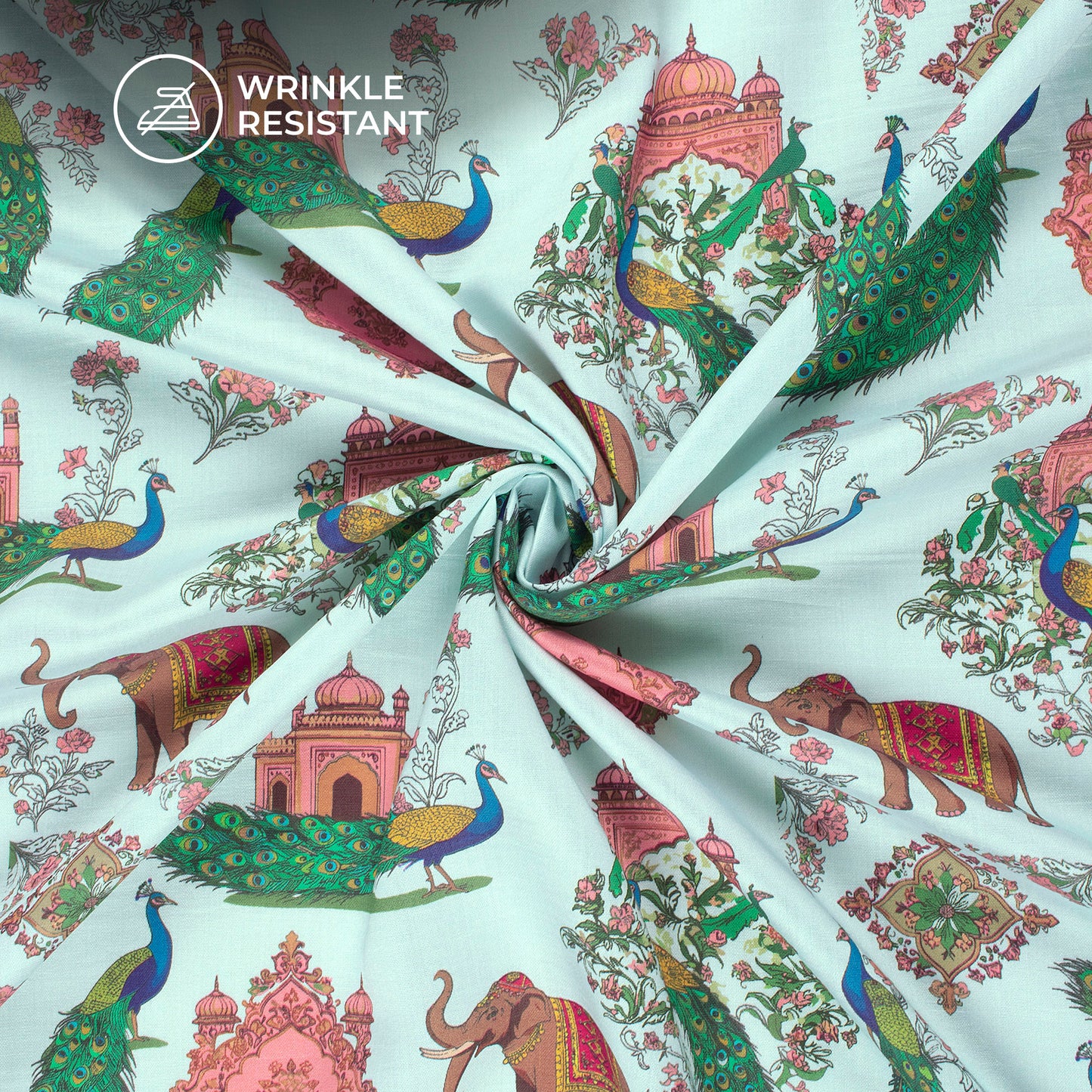 Lotus And Cow Heritage Digital Print Viscose Chanderi Fabric