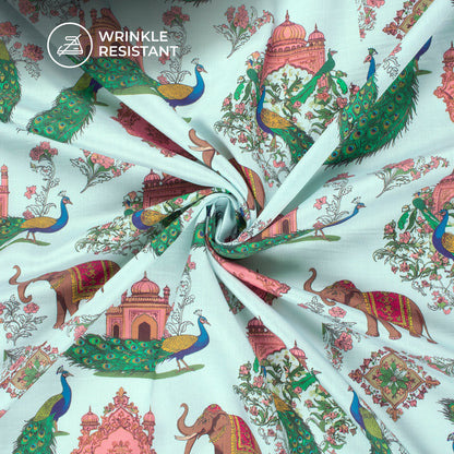 Lotus And Cow Heritage Digital Print Viscose Chanderi Fabric