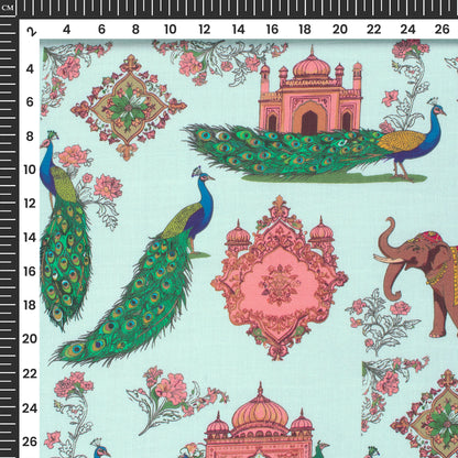 Lotus And Cow Heritage Digital Print Viscose Chanderi Fabric