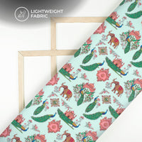 Lotus And Cow Heritage Digital Print Viscose Chanderi Fabric