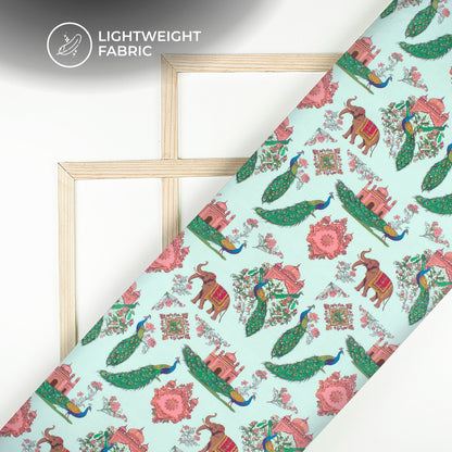 Lotus And Cow Heritage Digital Print Viscose Chanderi Fabric