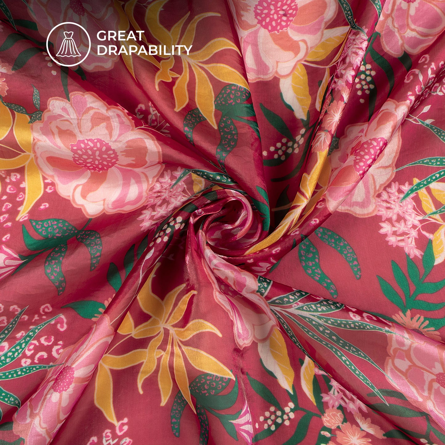 Cherry Red Floral Digital Print Shimmer Tissue Fabric