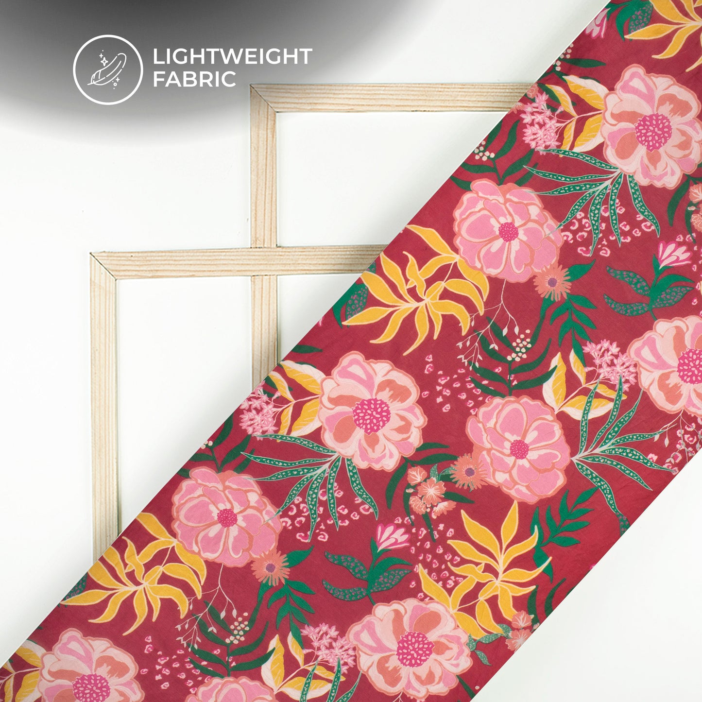Cherry Red Floral Digital Print Shimmer Tissue Fabric