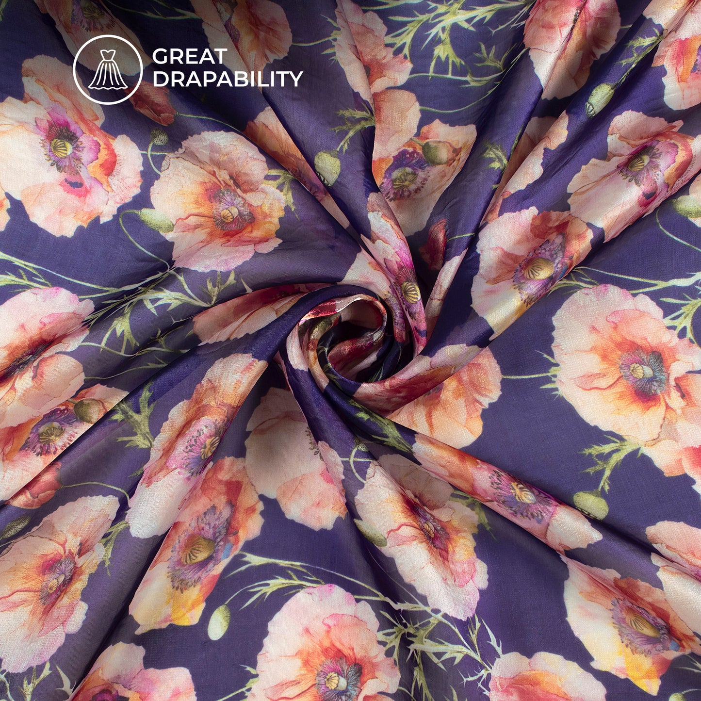 Navy Blue Floral Digital Print Shimmer Tissue Fabric