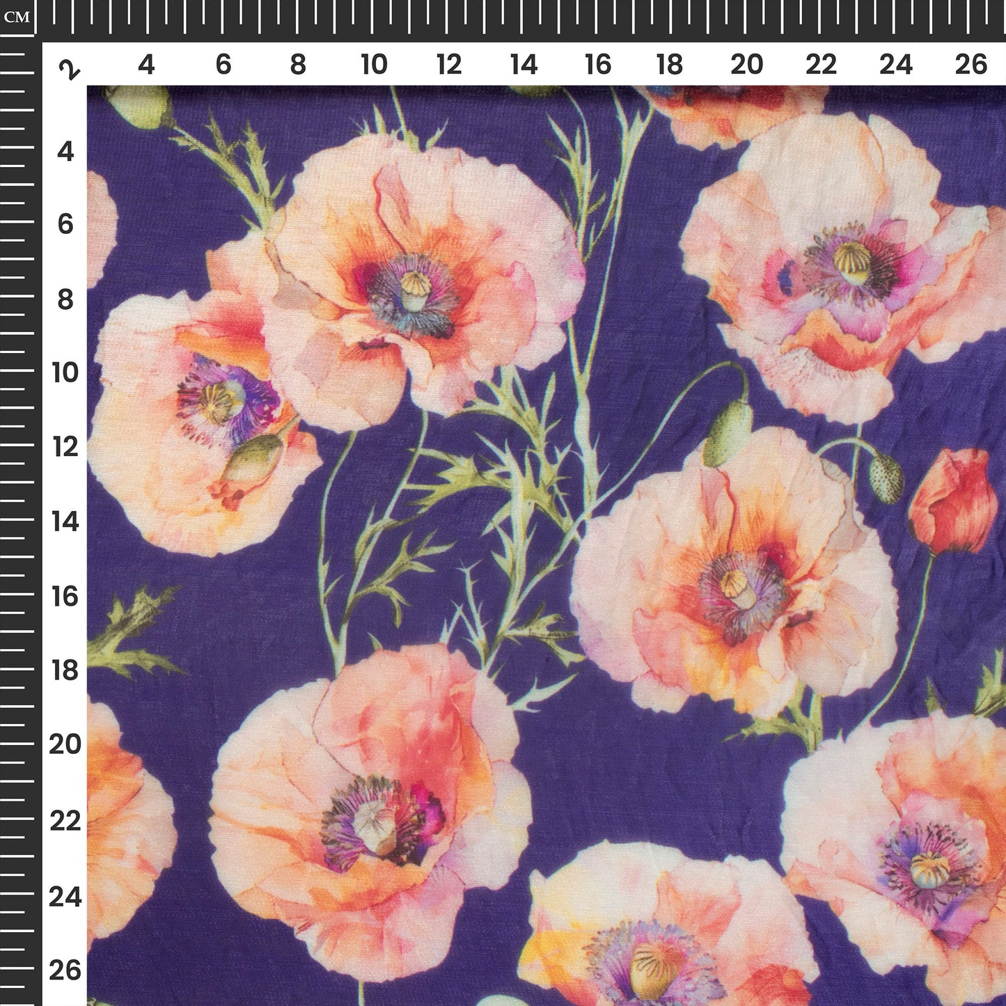 Navy Blue Floral Digital Print Shimmer Tissue Fabric