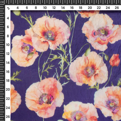Navy Blue Floral Digital Print Shimmer Tissue Fabric