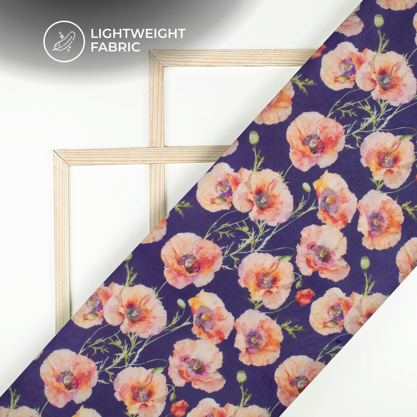 Navy Blue Floral Digital Print Shimmer Tissue Fabric
