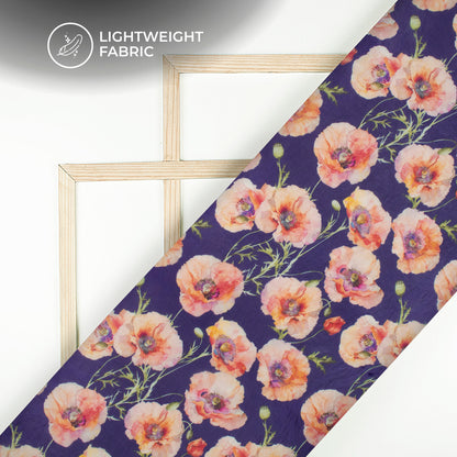 Navy Blue Floral Digital Print Shimmer Tissue Fabric