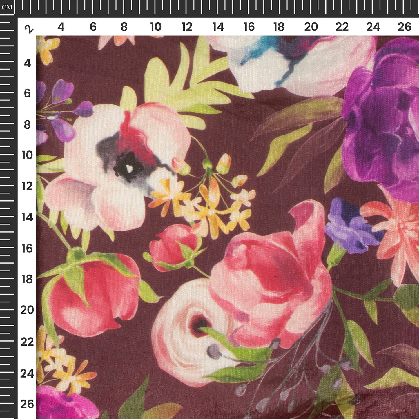 Coffee Brown Floral Digital Print Shimmer Tissue Fabric