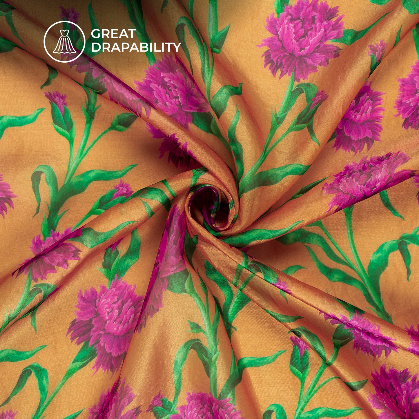 Ochre Yellow Floral Digital Print Shimmer Tissue Fabric