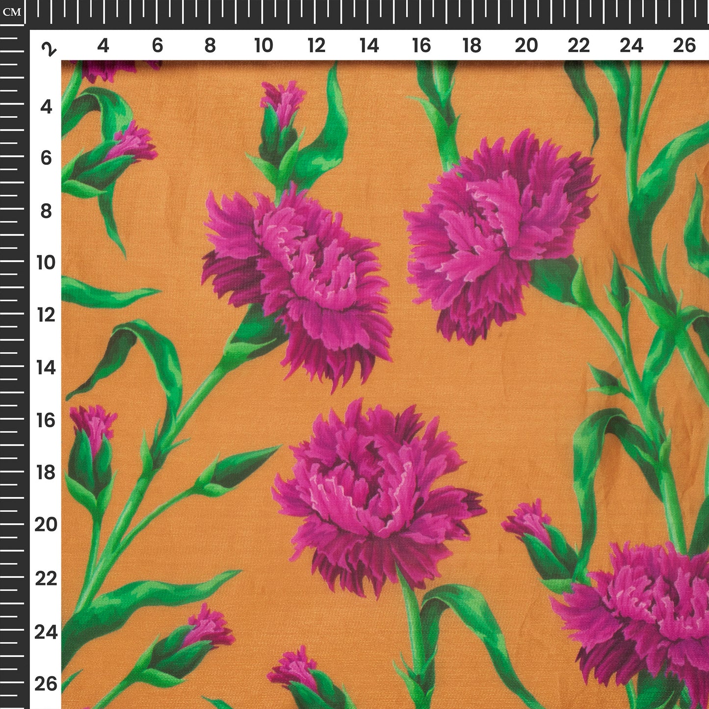 Ochre Yellow Floral Digital Print Shimmer Tissue Fabric