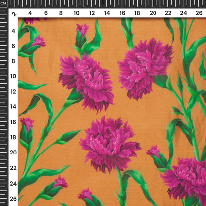 Ochre Yellow Floral Digital Print Shimmer Tissue Fabric