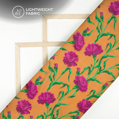Ochre Yellow Floral Digital Print Shimmer Tissue Fabric