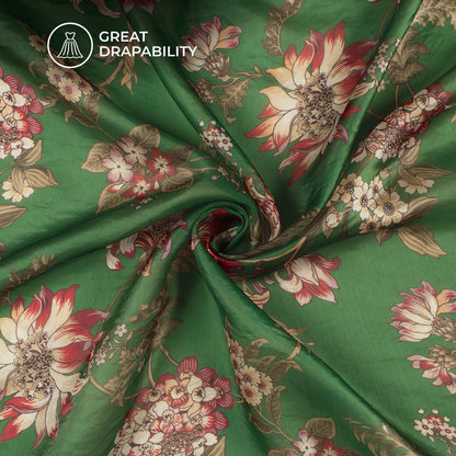 Moss Green Floral Digital Print Shimmer Tissue Fabric