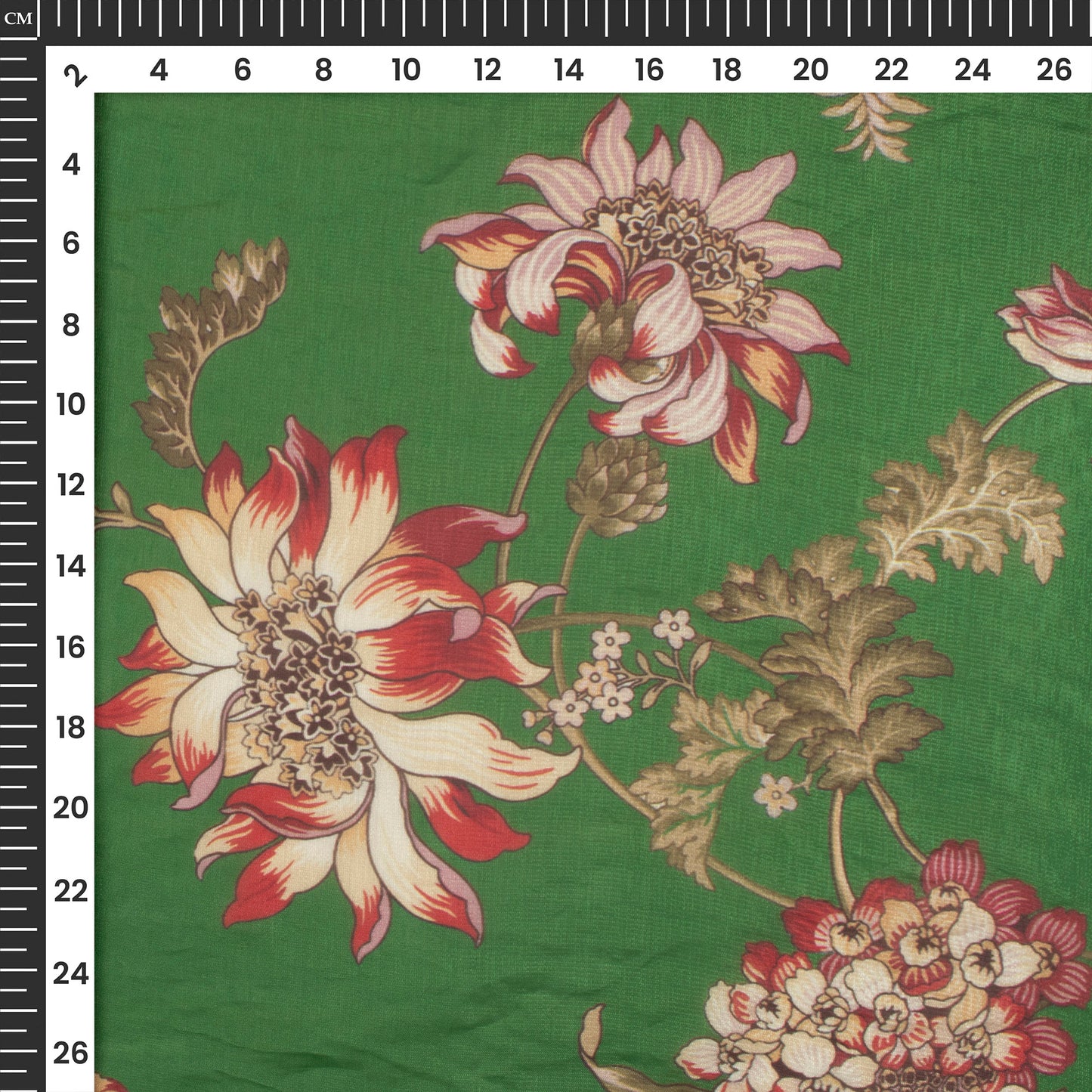 Moss Green Floral Digital Print Shimmer Tissue Fabric