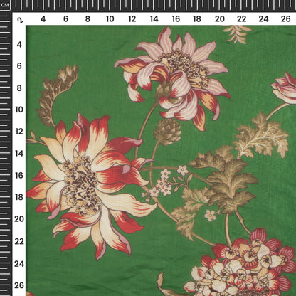 Moss Green Floral Digital Print Shimmer Tissue Fabric