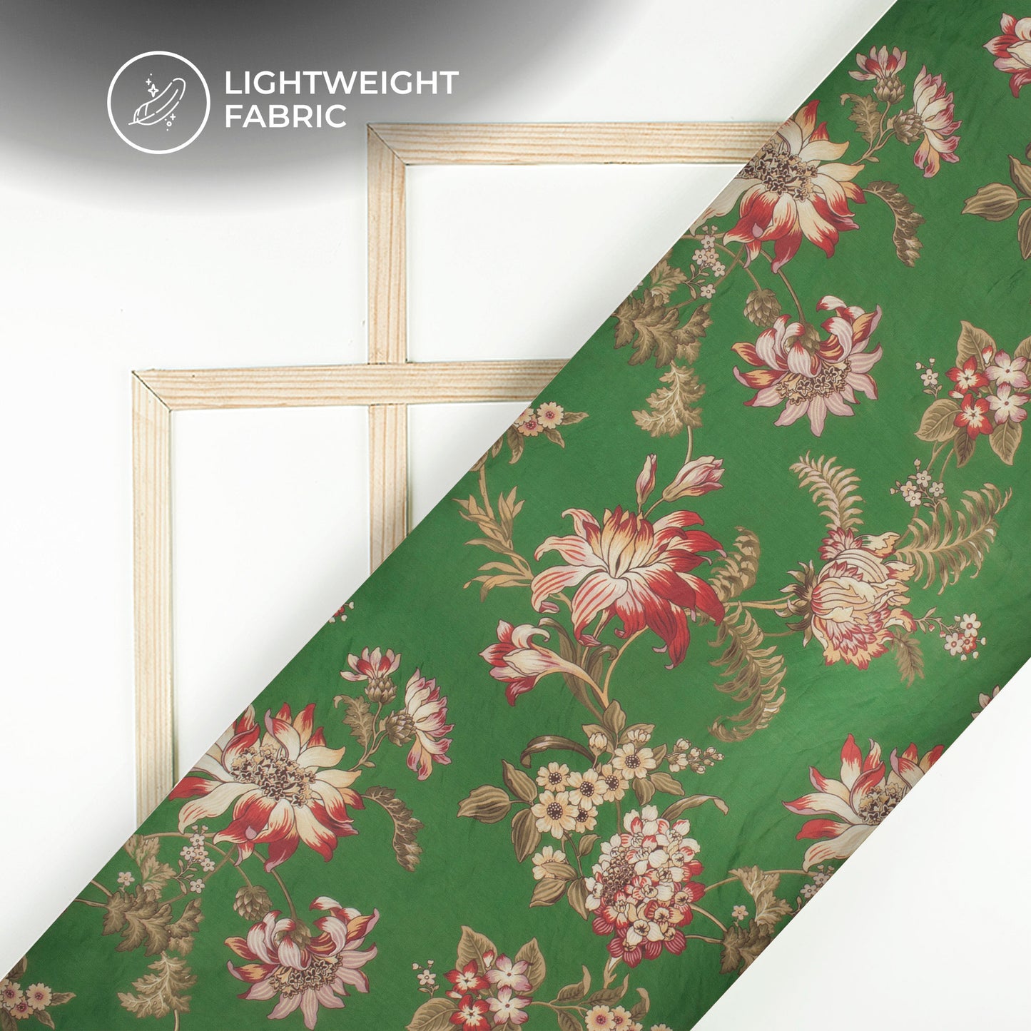 Moss Green Floral Digital Print Shimmer Tissue Fabric