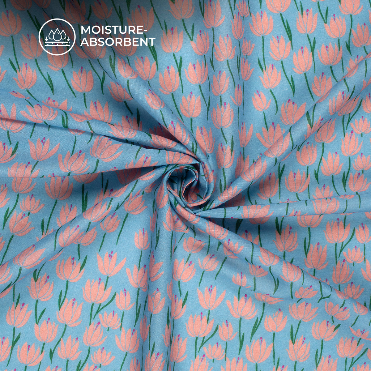 Baby Blue Floral Digital Print Cotton Mulmul Fabric