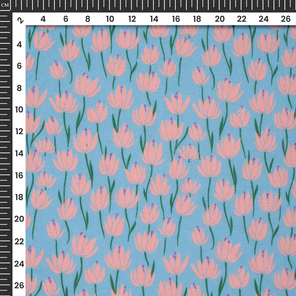Baby Blue Floral Digital Print Cotton Mulmul Fabric