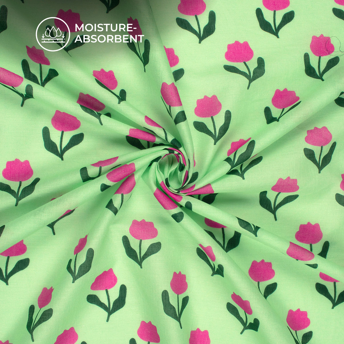 Mint Green Floral Digital Print Cotton Mulmul Fabric