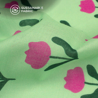 Mint Green Floral Digital Print Cotton Mulmul Fabric