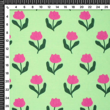 Mint Green Floral Digital Print Cotton Mulmul Fabric
