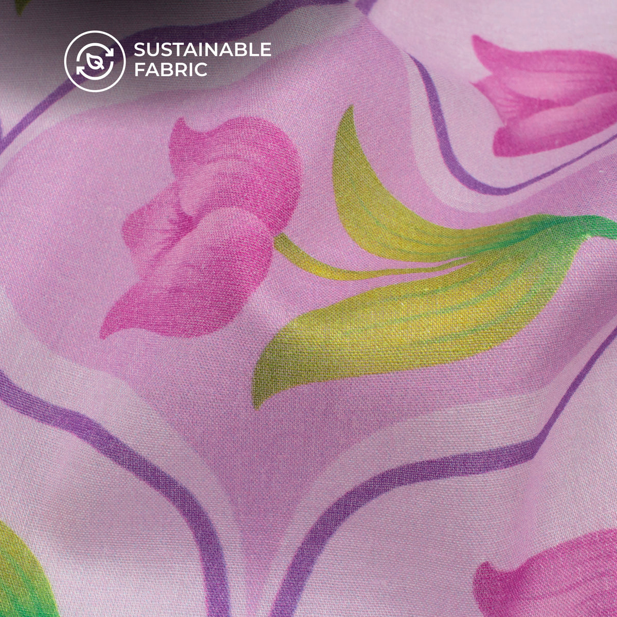 Rose Pink Floral Digital Print Cotton Mulmul Fabric