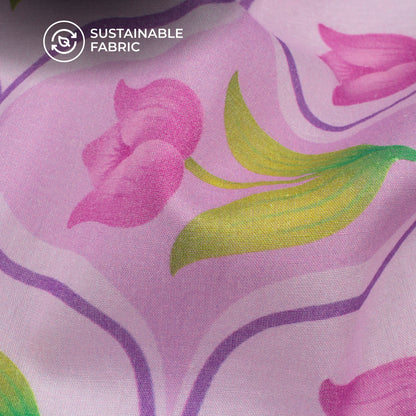 Rose Pink Floral Digital Print Cotton Mulmul Fabric