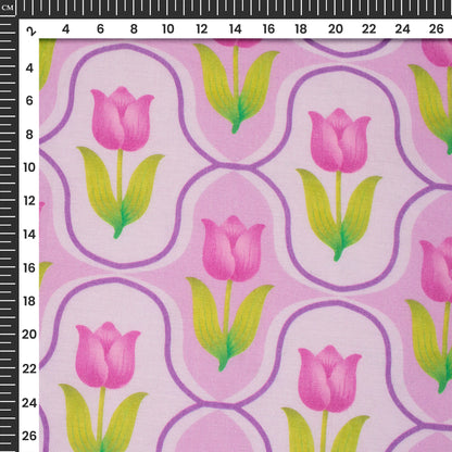 Rose Pink Floral Digital Print Cotton Mulmul Fabric