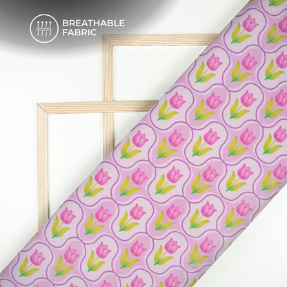 Rose Pink Floral Digital Print Cotton Mulmul Fabric