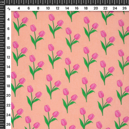 Peach Pink Floral Digital Print Cotton Mulmul Fabric