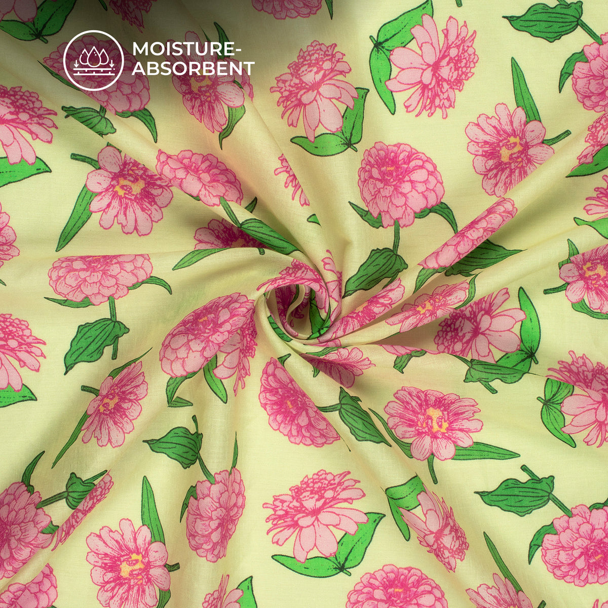Canary Yellow Floral Digital Print Cotton Mulmul Fabric