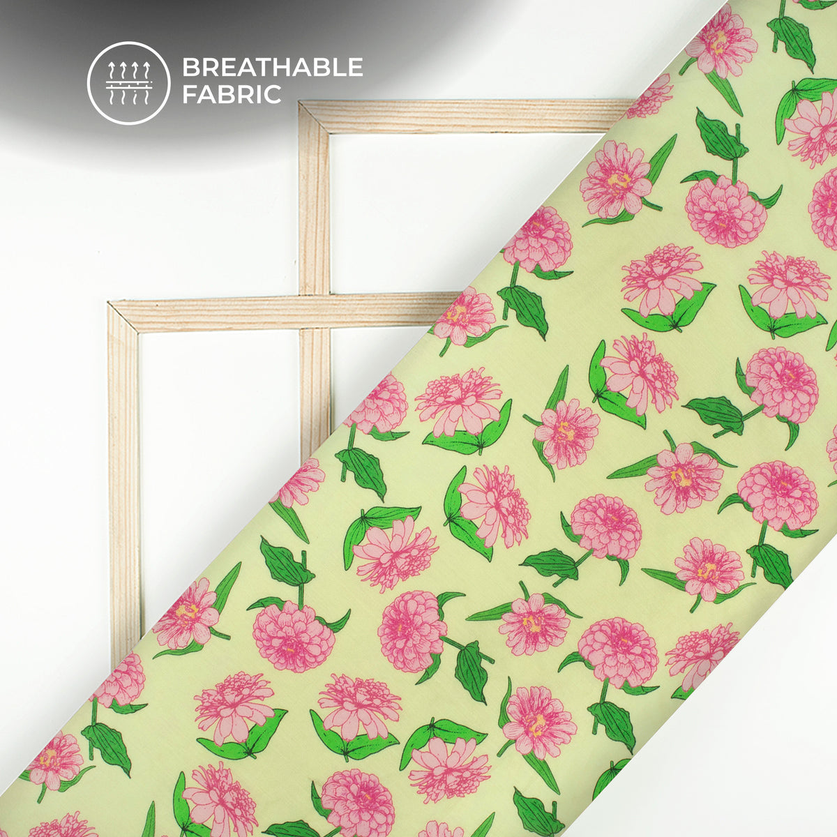 Canary Yellow Floral Digital Print Cotton Mulmul Fabric