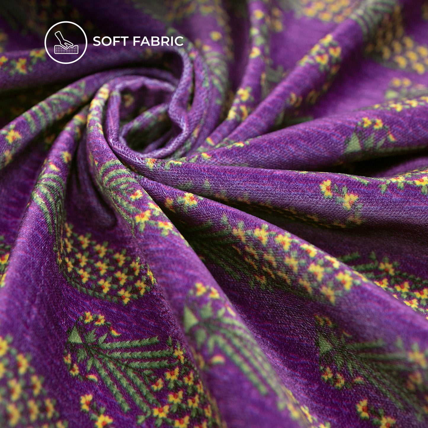 Violet Purple Floral Digital Print Velvet Fabric