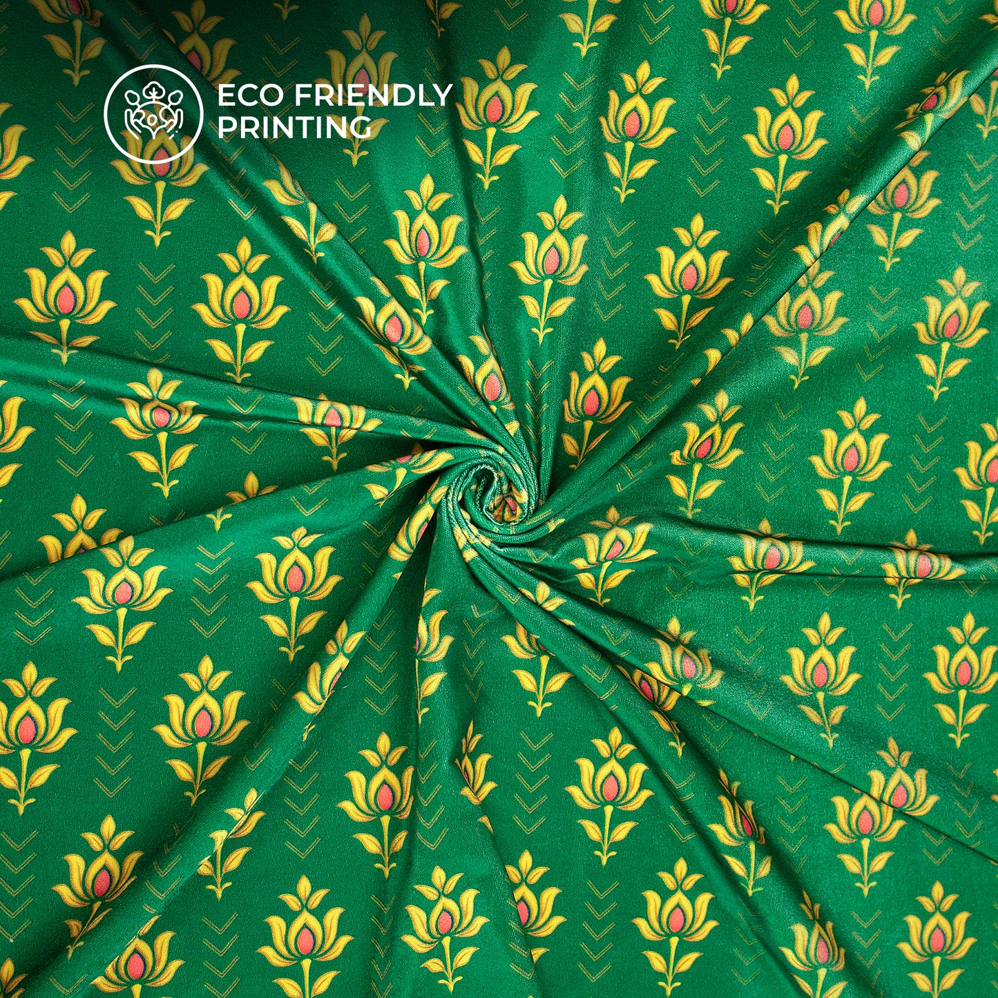 Dark Green Floral Digital Print Velvet Fabric