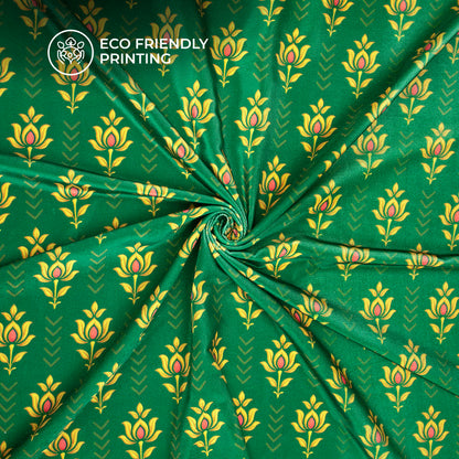 Dark Green Floral Digital Print Velvet Fabric