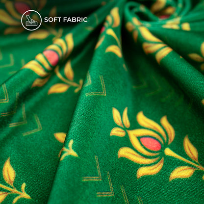 Dark Green Floral Digital Print Velvet Fabric
