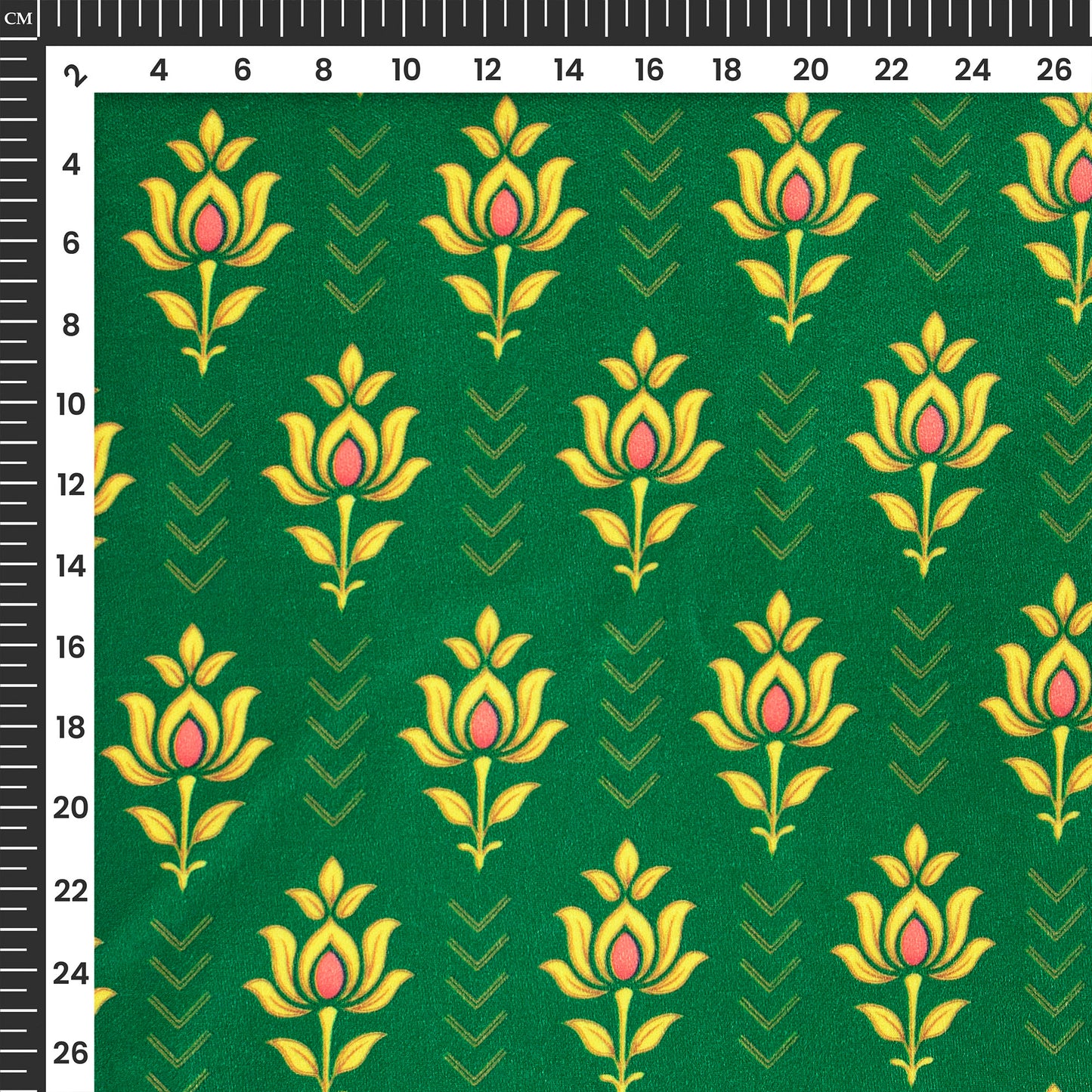 Dark Green Floral Digital Print Velvet Fabric