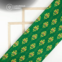 Dark Green Floral Digital Print Velvet Fabric