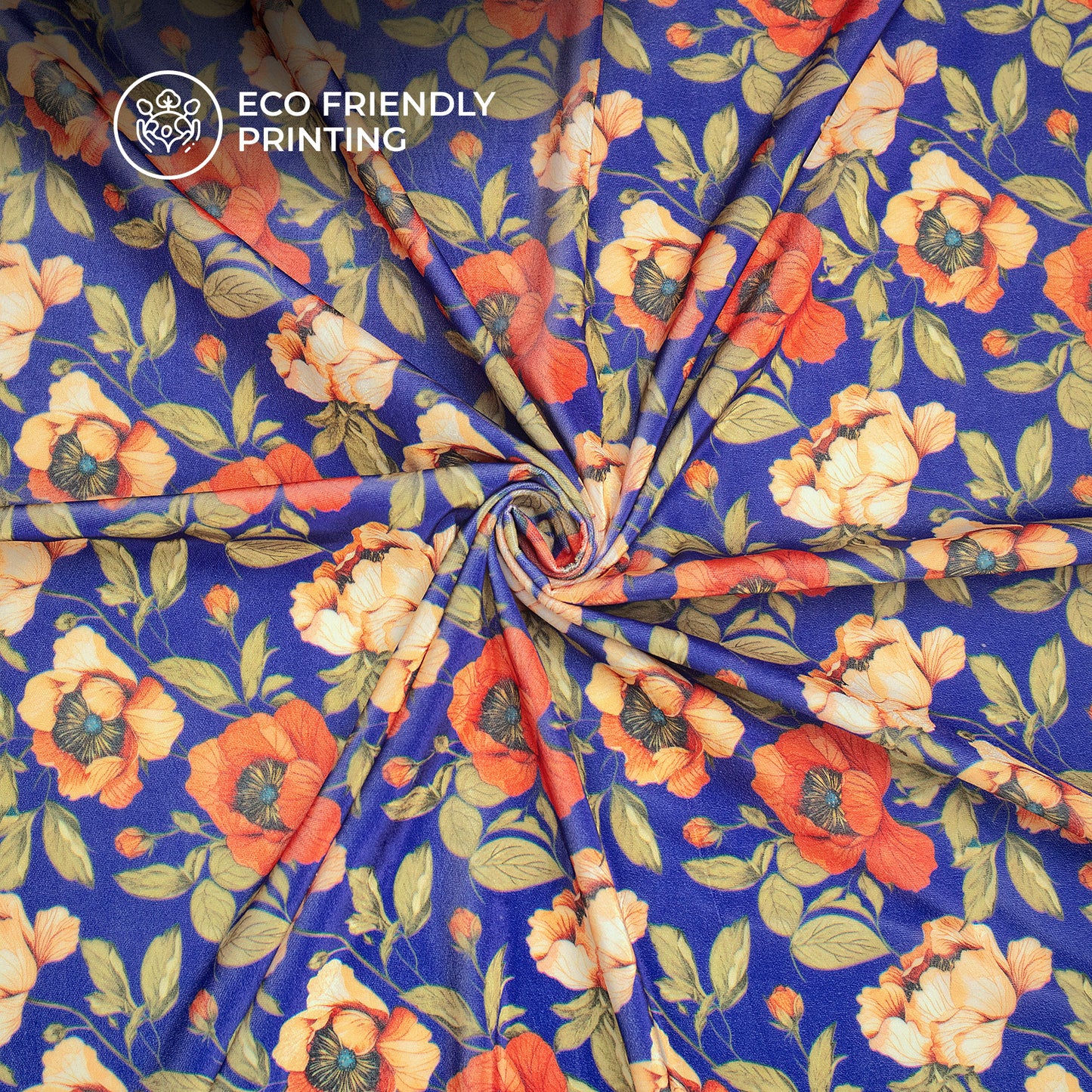 Royal Blue Floral Digital Print Velvet Fabric