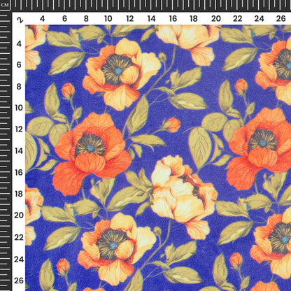 Royal Blue Floral Digital Print Velvet Fabric
