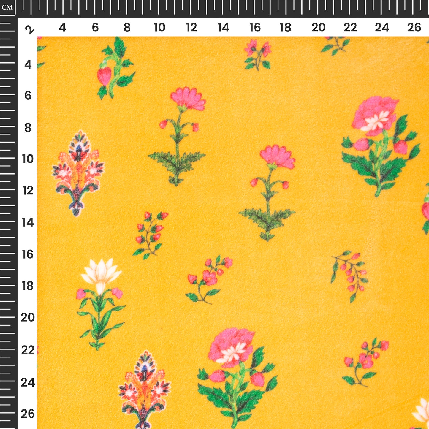 Lemon Yellow Floral Digital Print Velvet Fabric