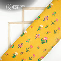 Lemon Yellow Floral Digital Print Velvet Fabric