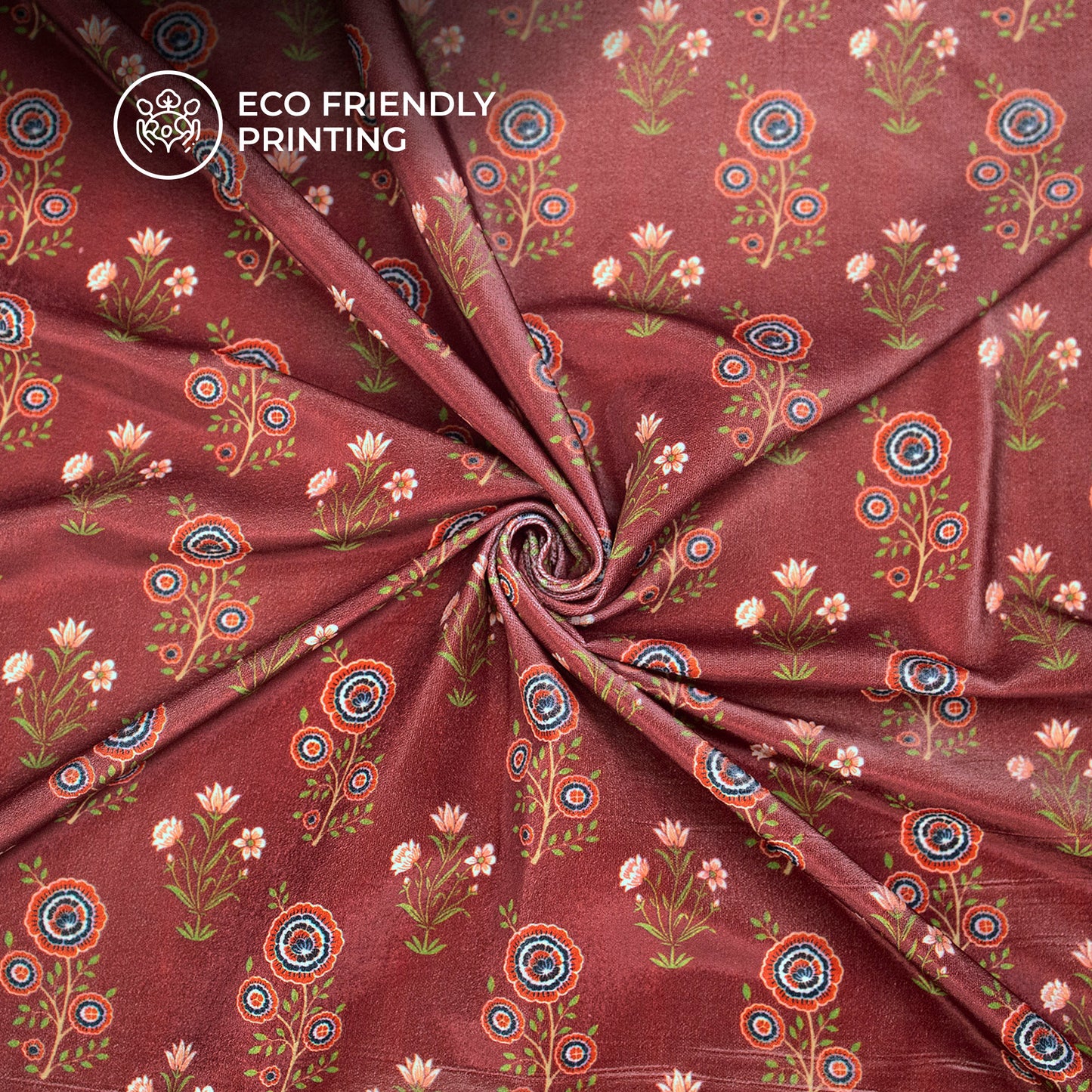 Burnt Umber Floral Digital Print Velvet Fabric