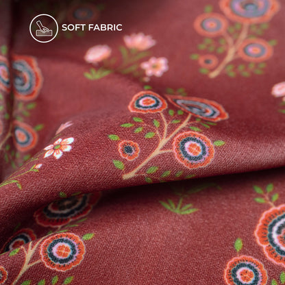Burnt Umber Floral Digital Print Velvet Fabric
